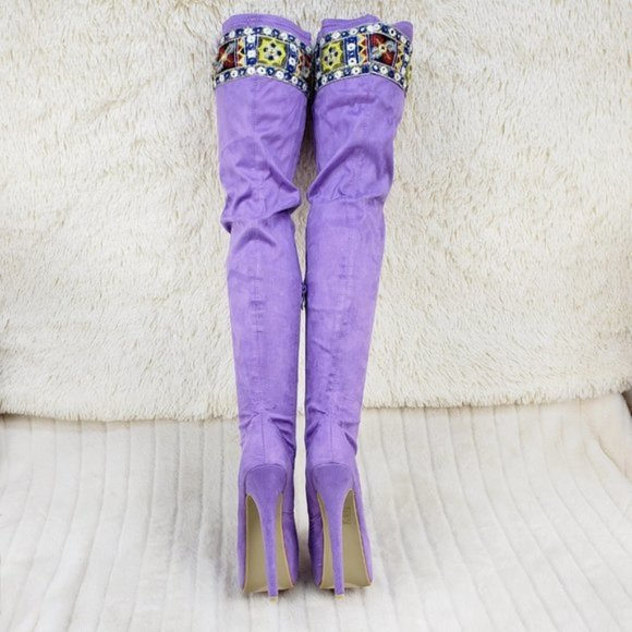 Top Show Lilac Purple Platform 6.5" High Heel Thigh Crotch Boots Size 5.5 - Picture 9 of 10